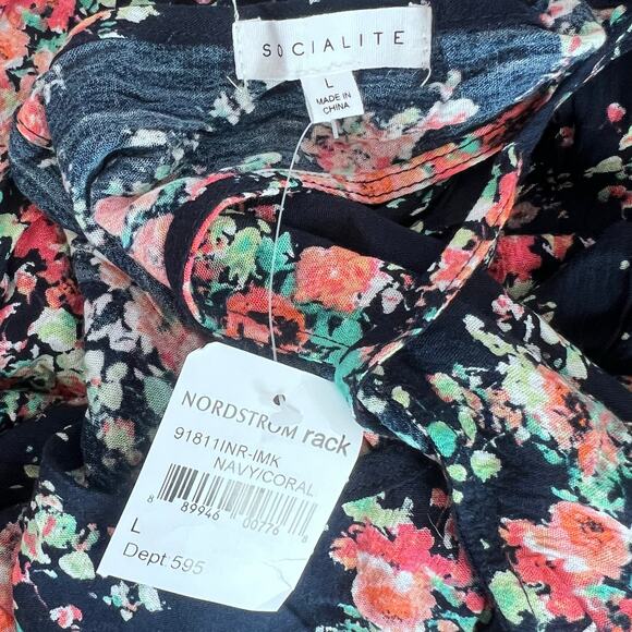 SOCIALITE WOMENS FLORAL PRINT HALTER DRESS FLORAL FLOWY NWT SIZE LARGE - Picture 8 of 12